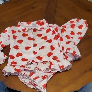 SHEIN White and Red Heart Kids Pajama Set